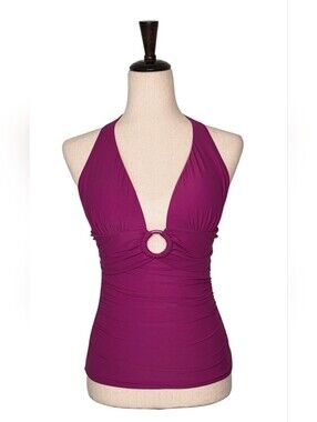 Carmen Mark Valvo Purple Deep V-Neck Tankini Swimwear Top Size S
